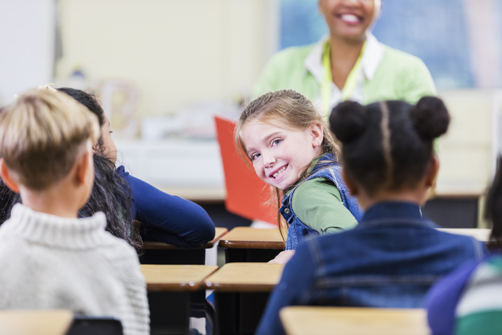 Girl in elementary school classroom