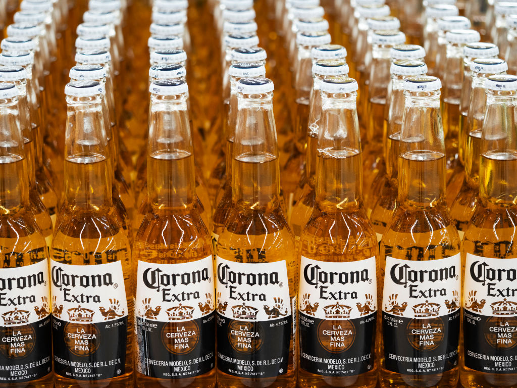 Bottles of Corona beer on a shelf in a store...