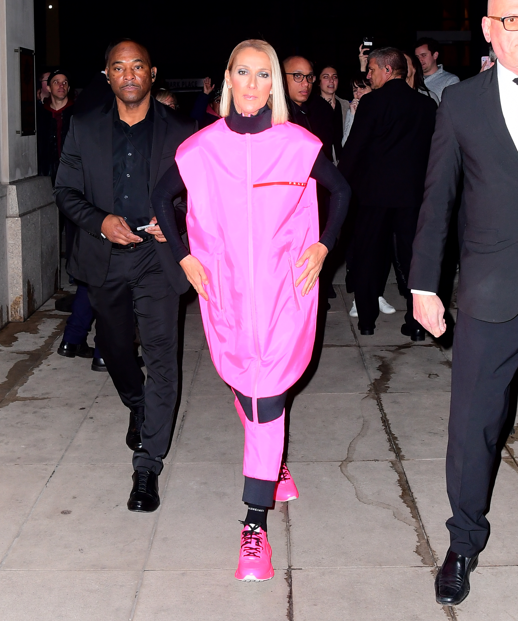 Celine Dion wears hot pink Prada
