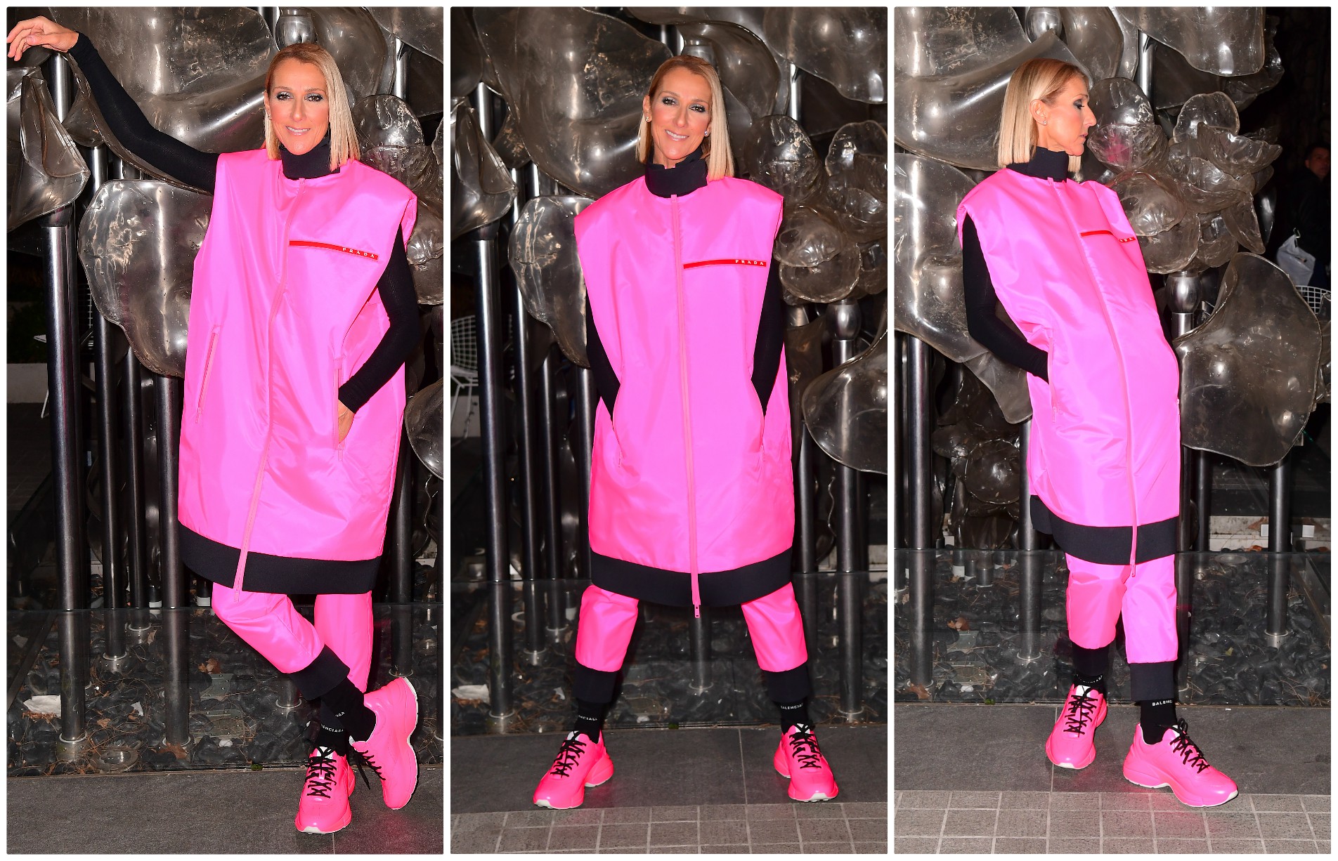Celine Dion wears hot pink Prada