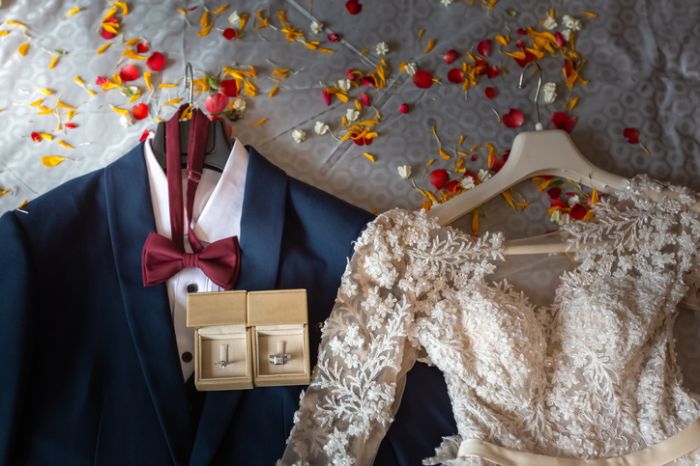 bride and groom dress on wedding ceremony day
