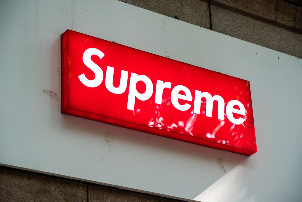 American skateboarding shop and clothing brand Supreme logo...