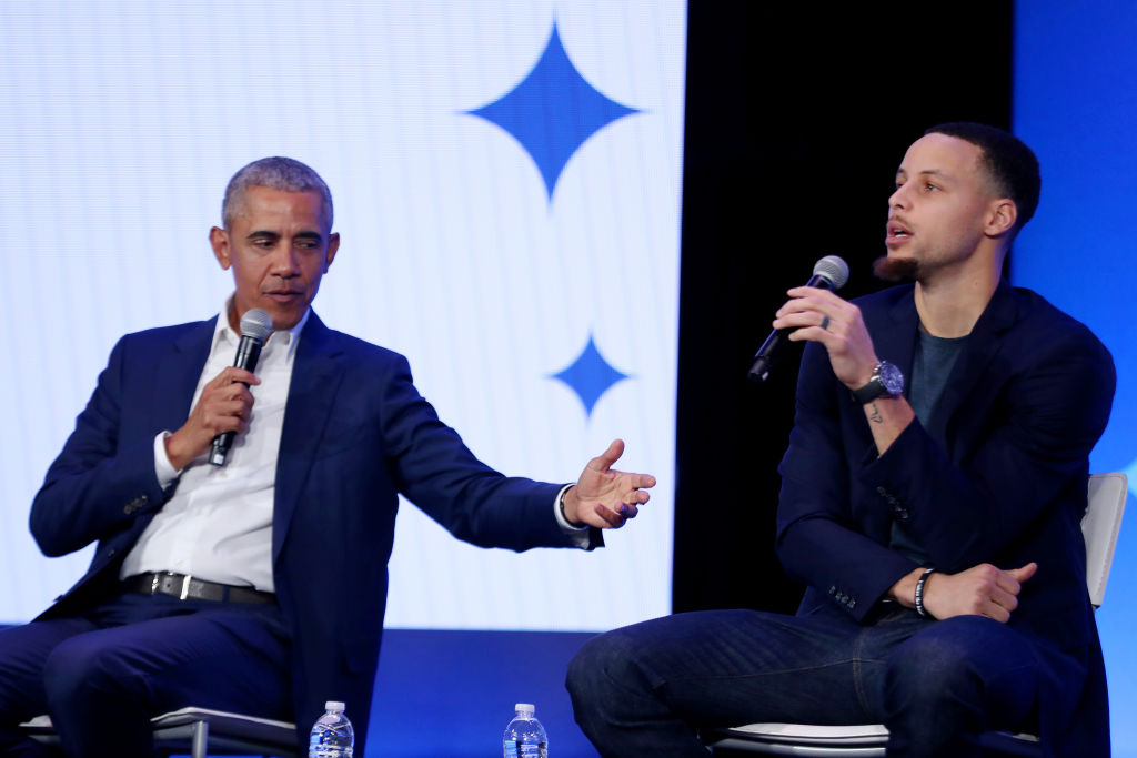 Barack Obama and Golden State Warriors Stephen Curry at My Brother"u2019s Keeper Alliance Summit