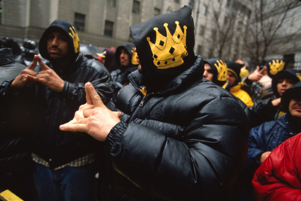 Latin King gang members rally in solidarity with their leader Luis Felipe during his trial