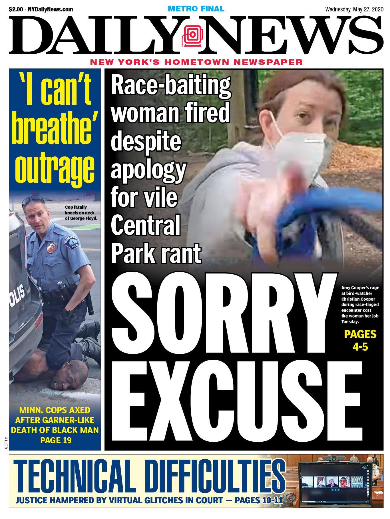 Amy Cooper on the cover of The Daily News.