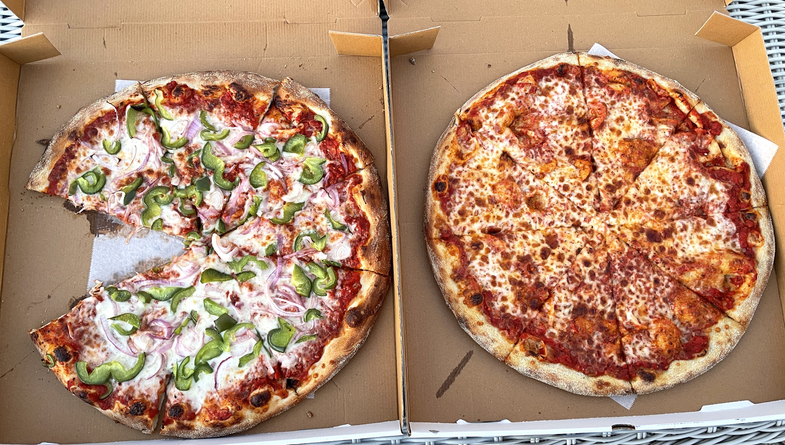 Pizzas side by side