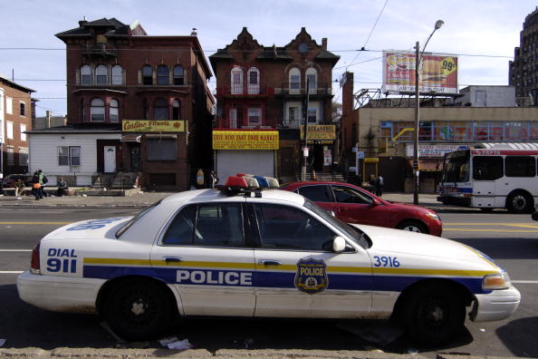 A Philadelphia police patrol car sits parked in North Philad