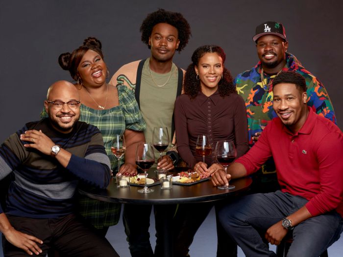 Grand Crew Key art and episodic stills featuring Nicole Byers, Echo Kellum, Justin Cunningham, Aaron Taylor Jennings, Carl Tart, Grasie Mercedes