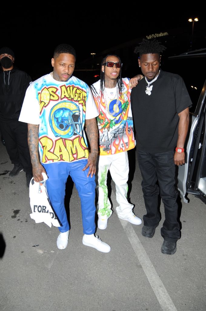 YG Tyga and AB outside Sofi Stadium following Rams 2022 Super Bowl win