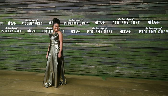 Dominique Fishback attends the series premiere of Apple Original limited series “The Last Days of Ptolemy Grey” at The Bruin in Los Angeles, CA, on March 7, 2022. “The Last Days of Ptolemy Grey” premieres on Friday, March 11, 2022 on Apple TV+.