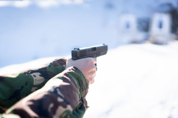 Shooting range outdoors firing in winter
