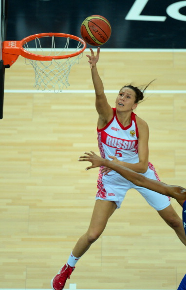 Russian forward Evgeniya Belyakova jumps