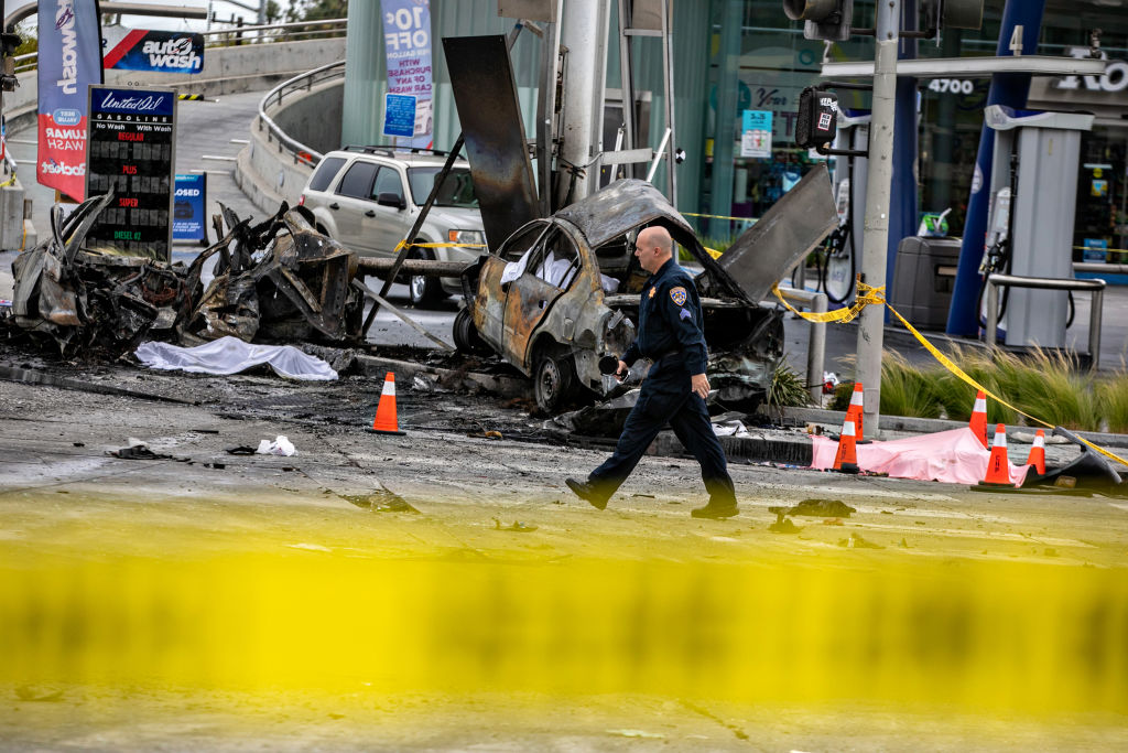Multiple people were killed in a fiery crash near a Windsor Hills gas station at the intersection of West Slauson and South La Brea avenues