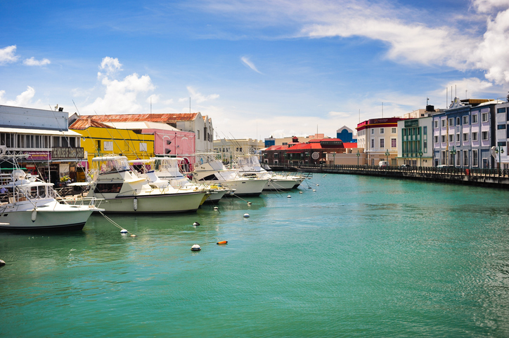 Boats in a canal in downtown Bridgetown, Barbados
