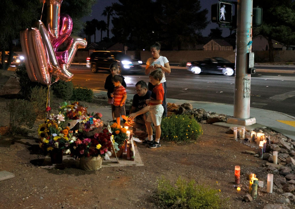 Roadside Memorial For Tina Tintor, Victim Of A Car Crash Involving Henry Ruggs III