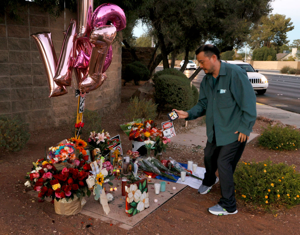 Roadside Memorial For Tina Tintor, Victim Of A Car Crash Involving Henry Ruggs III