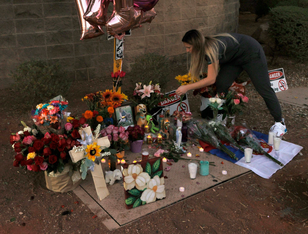 Roadside Memorial For Tina Tintor, Victim Of A Car Crash Involving Henry Ruggs III
