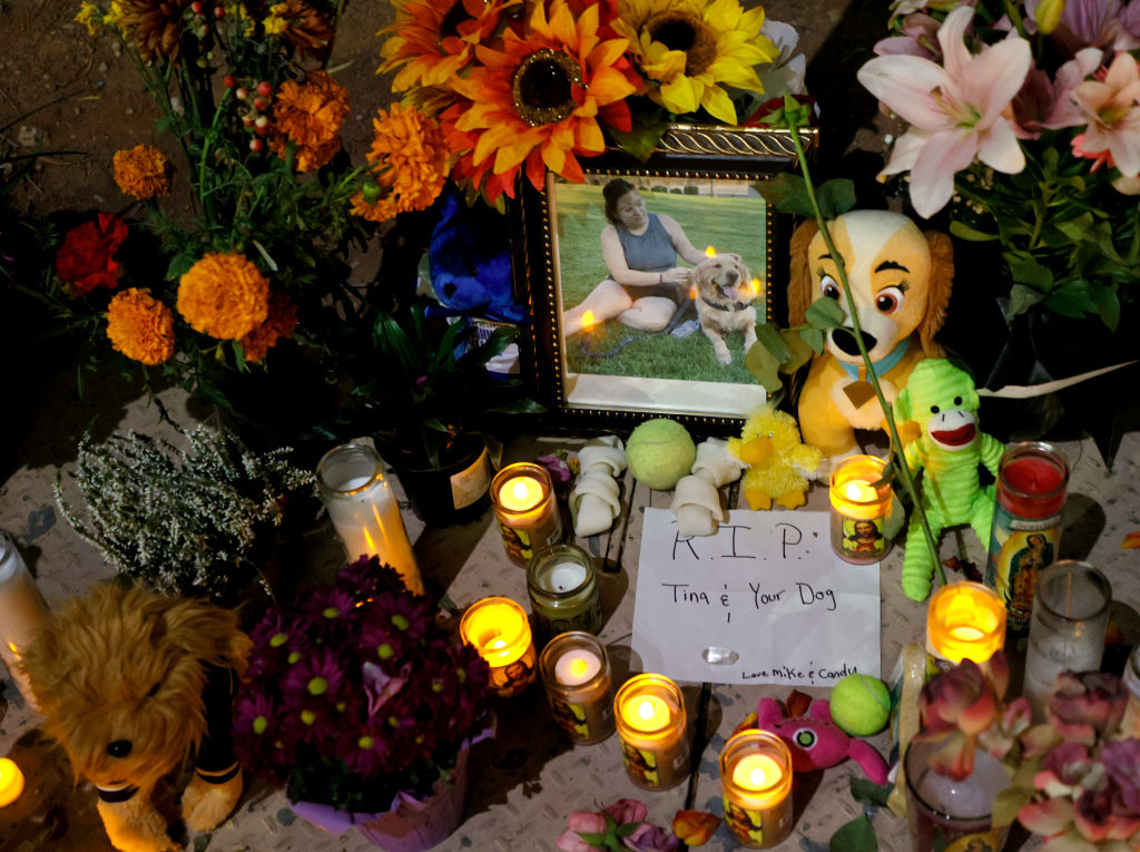 Roadside Memorial For Tina Tintor, Victim Of A Car Crash Involving Henry Ruggs III