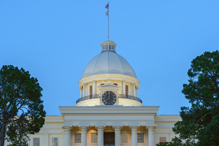 Alabama State Capitol building at sunset