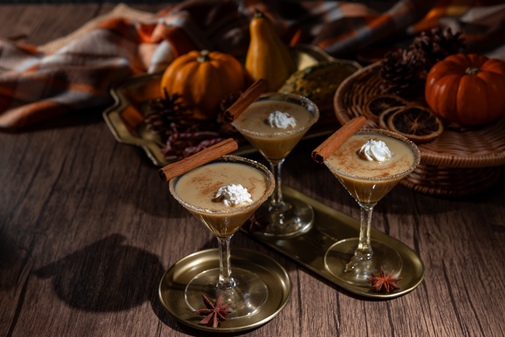Creamy martini cocktail or liquor with pumpkin