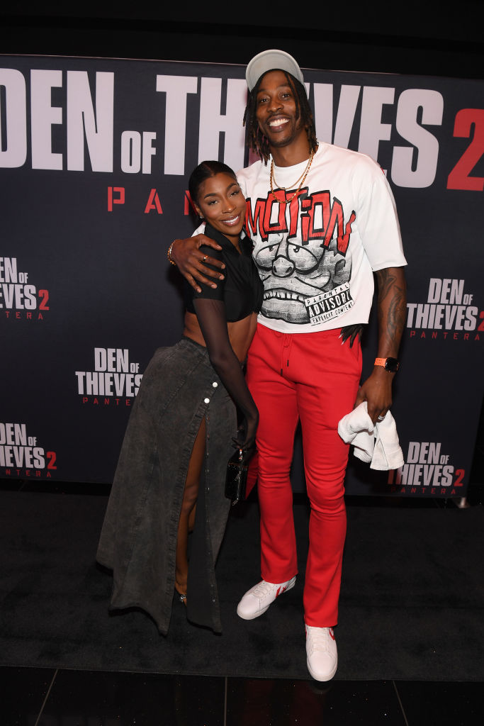 Amy Luciani & Dwight Howard attend DEN OF THIEVES 2: PANTERA - Atlanta Special Screening with Gerard Butler, O'Shea Jackson Jr. and Christian Gudegast