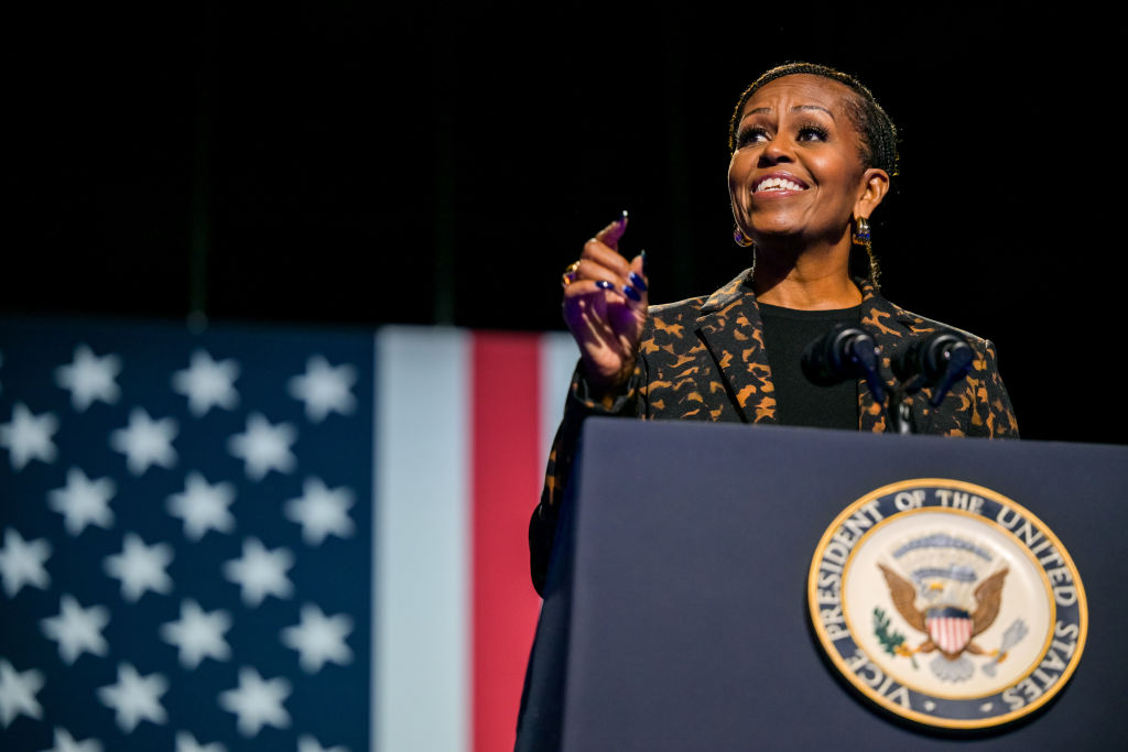 Democratic President Nominee Kamala Harris Campaigns With Former First Lady Michelle Obama In Kalamazoo, MI