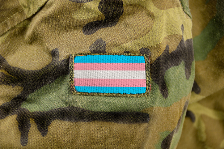 transgender flag on a soldier's uniform